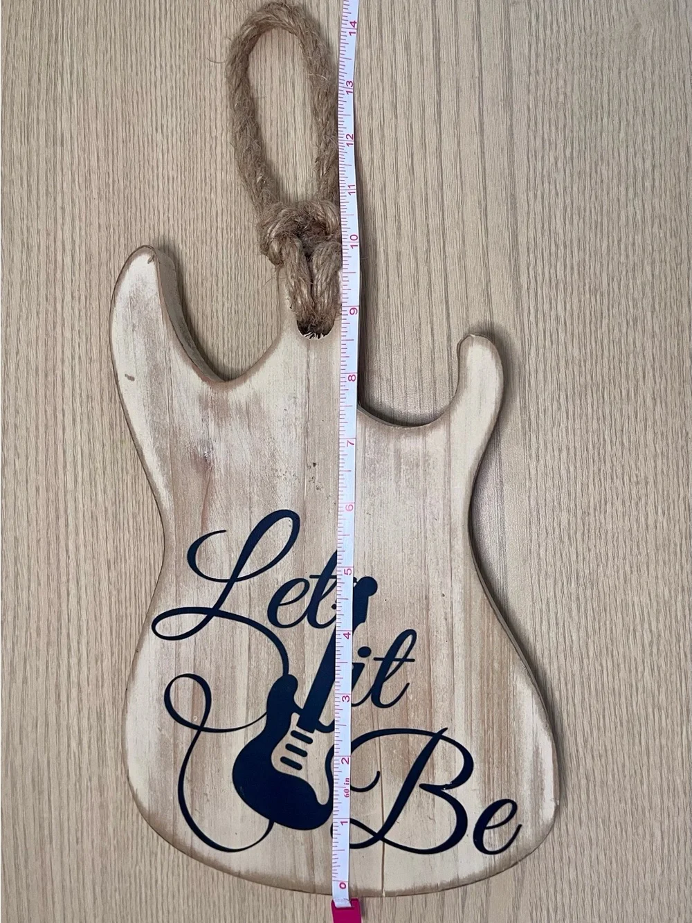 Rustic 'Let It Be' Guitar Wall Hanging - Navy on Whitewash